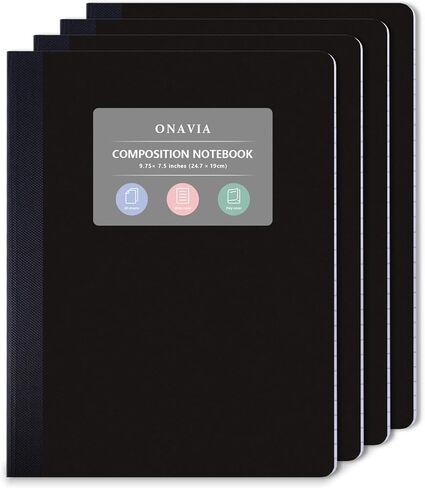 ONAVIA Composition Notebook 4 Pack, Wide Ruled Composition Notebook, Poly Cover, 9.75 x 7.5 Inch, 80 Sheets, Sewn Binding for School, Handwriting Practice, Muti Colors in Saudi Arabia