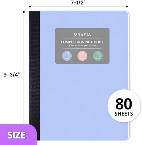 ONAVIA Composition Notebook 4 Pack, Wide Ruled Composition Notebook, Poly Cover, 9.75 x 7.5 Inch, 80 Sheets, Sewn Binding for School, Handwriting Practice, Muti Colors in Saudi Arabia