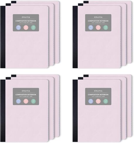 ONAVIA Composition Notebook 4 Pack, Wide Ruled Composition Notebook, Poly Cover, 9.75 x 7.5 Inch, 80 Sheets, Sewn Binding for School, Handwriting Practice, Muti Colors in Saudi Arabia