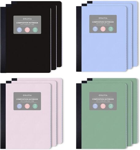 ONAVIA Composition Notebook 4 Pack, Wide Ruled Composition Notebook, Poly Cover, 9.75 x 7.5 Inch, 80 Sheets, Sewn Binding for School, Handwriting Practice, Muti Colors in Saudi Arabia