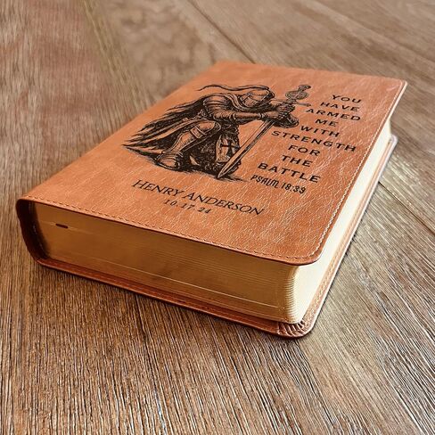 Personalized Bible for Men, ESV RVR Bilingual Bible, Custom Bible Engraved Name, Knight Warrior Design, Christian Gift, Bible Gifts for Him in Saudi Arabia