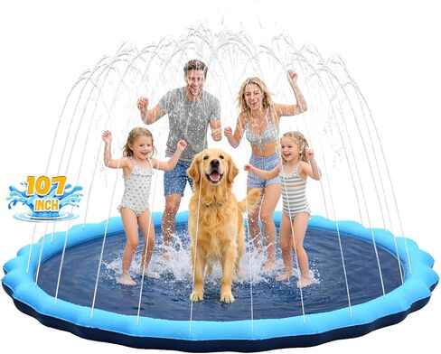 107inch Extra Large Non-Slip Splash Pad Sprinkler for Kid and Dog, Kiddie Dog Pool, Toddler Outdoor Toys for Ages 3-12 Boys Girls, Summer Outdoor Water Kids Toys, Parent Games, Backyard, Lawn in Saudi Arabia
