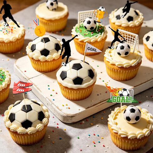 24 Pcs Soccer Ball Cupcake Toppers - Birthday Cake Topper Decorations Cupcake Picks - Sports Theme Birthday Party Decorations Game Day Party Supplies in Saudi Arabia