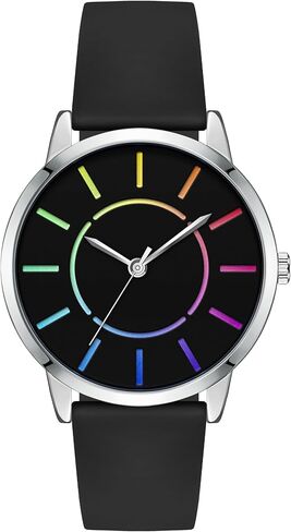 Bisley Women's Rainbow Watch Black Silicone Strap Waterproof Watch Fashion Analog Quartz Watches in Saudi Arabia