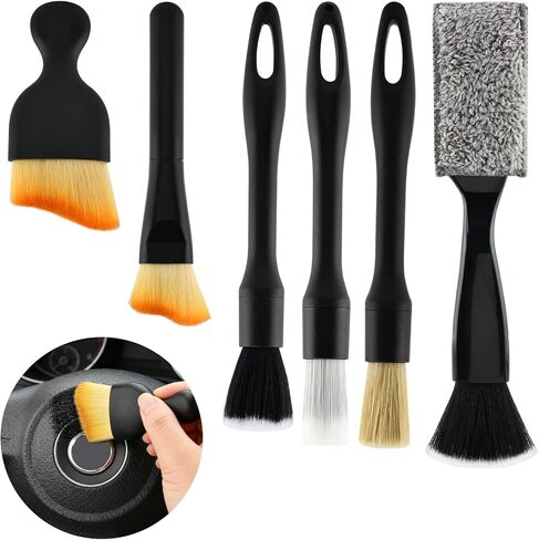6PCS Car Interior Detailing Brush Set, Ultra Soft Boars Bristle Detailing Brushes for Cleaning Interior or Exterior, Emblem, Wheels, Air Vent, Leather Seats, Car Accessories for Truck, SUV in Saudi Arabia