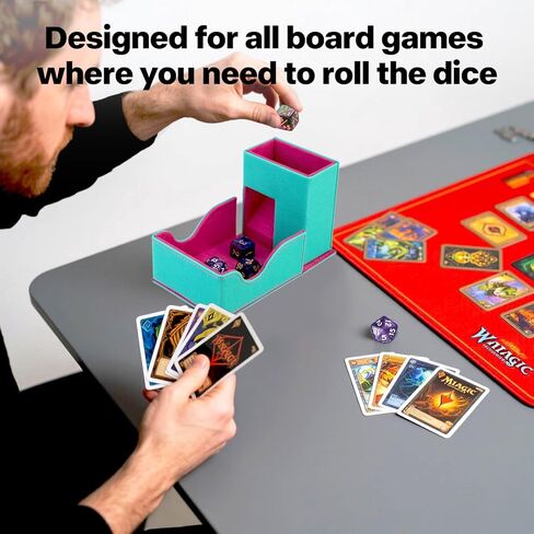 Dice Roller Tower, Premium DND Magnetic Dice Tray, Foldable PU Leather Dice Tower RPG Gifts for Dungeons and Dragons MTG Dm & Player Turquoise/Pink（Flame Dragon） in Saudi Arabia