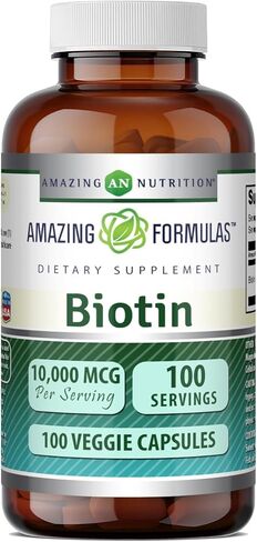 Amazing Formulas Biotin Supplement -10,000mcg Capsules (Non-GMO,Gluten Free)- Supports Healthy Hair, Skin & Nails - Promotes Cell Rejuvenation (100 Count) in Saudi Arabia