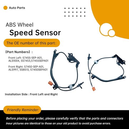 2Pcs Front Left and Right ABS Wheel Speed Sensor Compatible with Acura TL 2004-2008 (3.5L V6) – Replaces 57455-SEP-A01, 57450-SEP-A01, ALS997,57455SEPA01,57450SEPA01 in Saudi Arabia