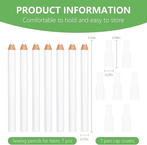 7PCS Sewing Pencils for Fabric, 3.5'' Wax-Based Fabric Pencil with Tip Caps, Washable White Marking Pencils for Quilting Dressmaker DIY Crafts in Kuwait