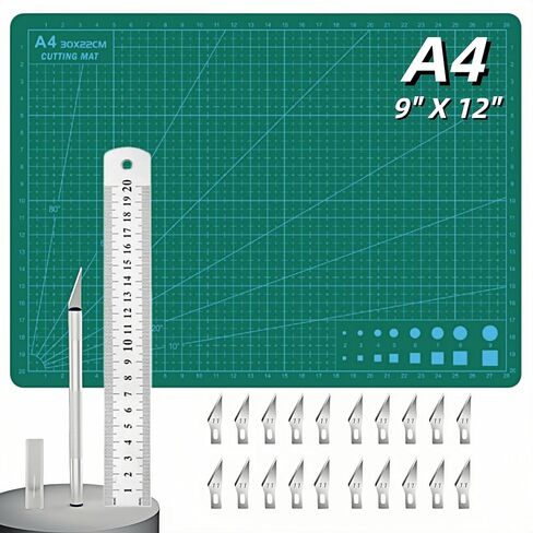 Self Healing Sewing Mat - A4 (9"x12"), 5-Ply PVC Construction, Exacto Knife Precision Carving Craft Hobby Knife Kit with Metal Handle for DIY Art Work Cutting, Hobby, Stencil, Scrapbooking in Saudi Arabia