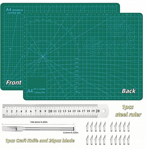 Self Healing Sewing Mat - A4 (9"x12"), 5-Ply PVC Construction, Exacto Knife Precision Carving Craft Hobby Knife Kit with Metal Handle for DIY Art Work Cutting, Hobby, Stencil, Scrapbooking in Saudi Arabia