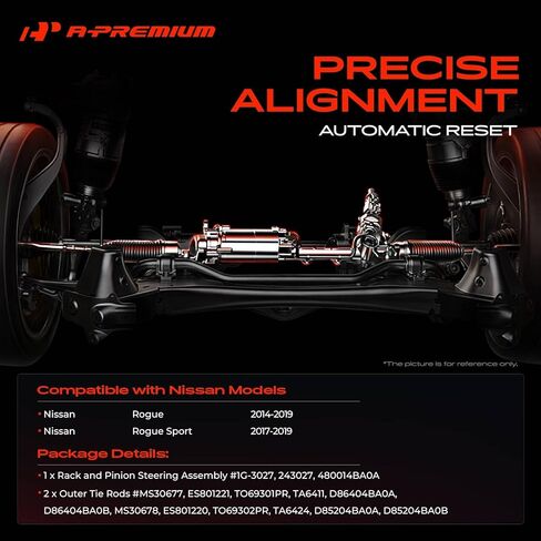 A-Premium Power Steering Rack and Pinion & Outer Tie Rod End Kit Compatible with Nissan Rogue 2014-2019, Rogue Sport 2017-2019, Electronic Power Steering with Manual Rack, 3-PC Set in Kuwait