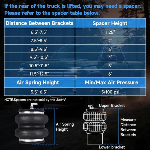 طقم تعليق أكياس الهواء الخلفية Just-V لـ 2019-2026 Chevy Silverado GMC Sierra 1500، 5000 رطل من أكياس الهواء لتسوية الحمل للشاحنات، بديل لمجموعة Firestone Ride Rite 2609 in Kuwait