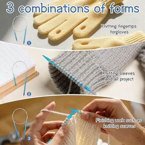 Mdoker Circular Knitting Needle with Case 11 Pairs Interchangeable Aluminum Circle Needles with 5pcs 360°Swivel Cables,Round Knitting Needles Size 3mm-8mm in Saudi Arabia