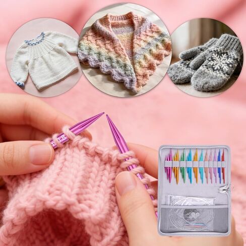 Mdoker Circular Knitting Needle with Case 11 Pairs Interchangeable Aluminum Circle Needles with 5pcs 360°Swivel Cables,Round Knitting Needles Size 3mm-8mm in Saudi Arabia