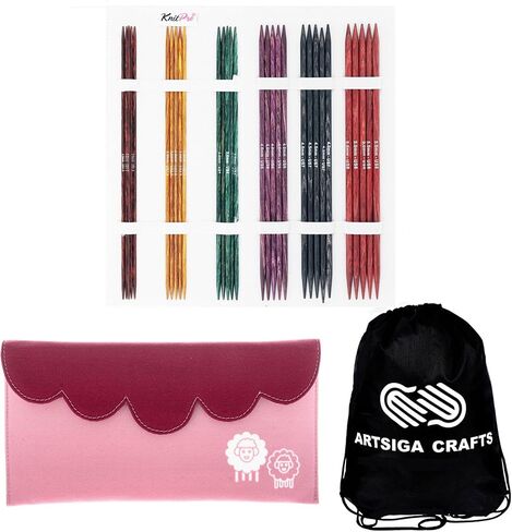 مجموعة KnitPro Dreamz Starter مقاس 8 بوصات إبر الحياكة DPN مقاس 1.5، 2.5، 4، 6، 7، 8 مع حقيبة قماشية مع حقيبة مشروع in Kuwait