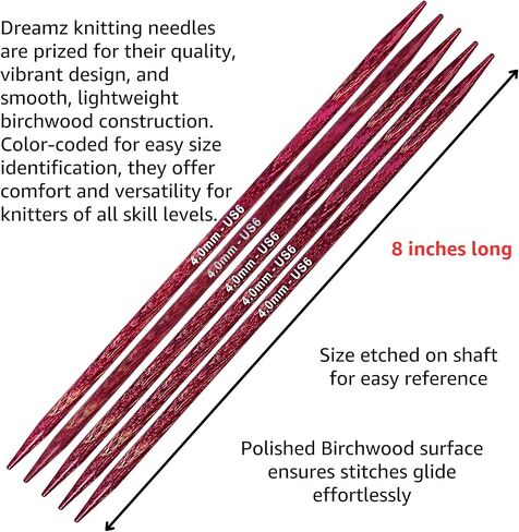 مجموعة KnitPro Dreamz Starter مقاس 8 بوصات إبر الحياكة DPN مقاس 1.5، 2.5، 4، 6، 7، 8 مع حقيبة قماشية مع حقيبة مشروع in Kuwait