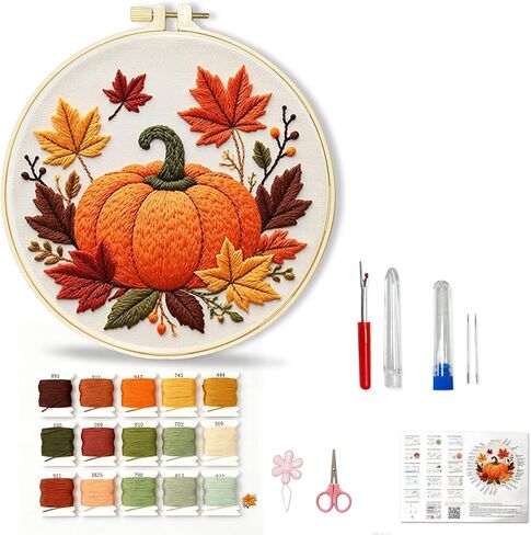 Huacan Pumkin Embroidery Kits for Beginners,Cross Stitch Kit for Adults,DIY Needlepoint with Leaf Pattern in Kuwait