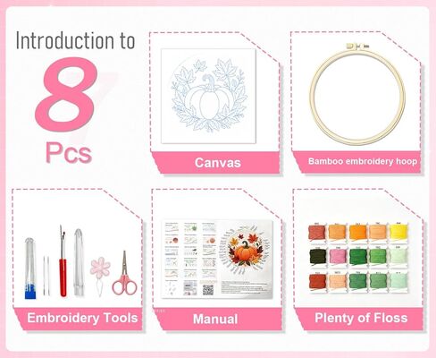 Huacan Pumkin Embroidery Kits for Beginners,Cross Stitch Kit for Adults,DIY Needlepoint with Leaf Pattern in Kuwait