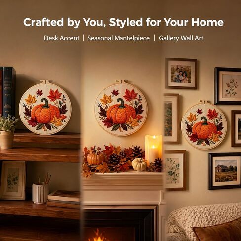 Huacan Pumkin Embroidery Kits for Beginners,Cross Stitch Kit for Adults,DIY Needlepoint with Leaf Pattern in Kuwait