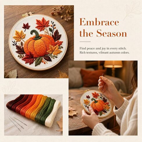 Huacan Pumkin Embroidery Kits for Beginners,Cross Stitch Kit for Adults,DIY Needlepoint with Leaf Pattern in Kuwait