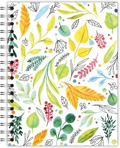 Small Spiral Bound Recycled Notebook, Leaves Design, 9.75" x 7.5", 70 Sheets, Double-Wire, College Ruled, Vegan, Made in USA in Saudi Arabia