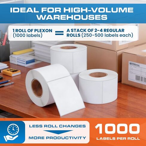 Plexon 4" x 6" Perforated Direct Thermal Labels, 3" Core, 4000 Labels - Case of 4 Rolls, 1000 Labels/Roll, Compatible with Zebra ZT230, ZT410, ZT610, ZM400, S4M, Datamax, 70GSM in Saudi Arabia