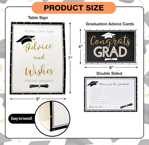 Gift Boutique 50 Graduation Advice Cards Double Sided with Table Sign Black and Gold Grad Party Guest Book Alternative in Kuwait