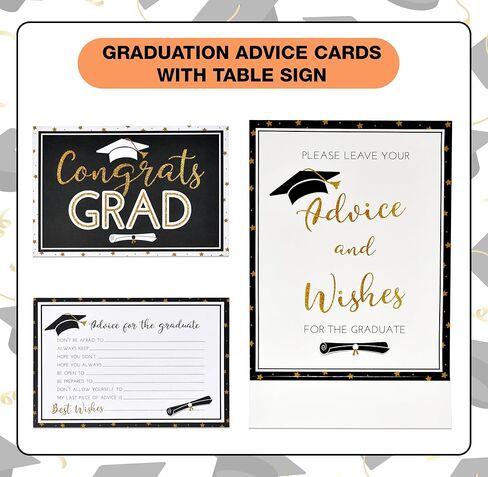 Gift Boutique 50 Graduation Advice Cards Double Sided with Table Sign Black and Gold Grad Party Guest Book Alternative in Kuwait