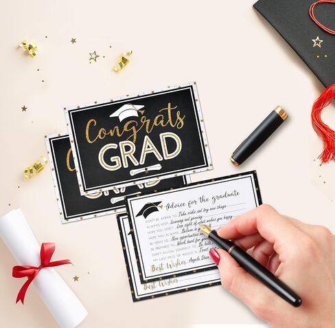 Gift Boutique 50 Graduation Advice Cards Double Sided with Table Sign Black and Gold Grad Party Guest Book Alternative in Kuwait