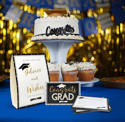 Gift Boutique 50 Graduation Advice Cards Double Sided with Table Sign Black and Gold Grad Party Guest Book Alternative in Kuwait