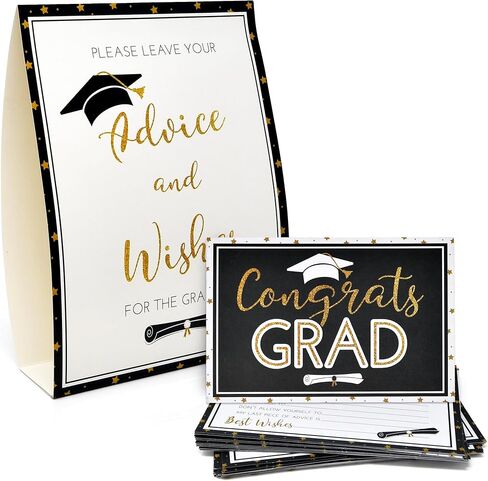 Gift Boutique 50 Graduation Advice Cards Double Sided with Table Sign Black and Gold Grad Party Guest Book Alternative in Kuwait