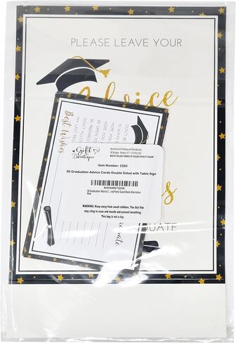 Gift Boutique 50 Graduation Advice Cards Double Sided with Table Sign Black and Gold Grad Party Guest Book Alternative in Kuwait