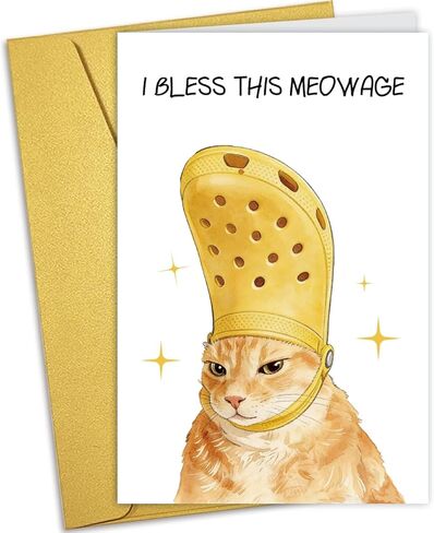 Funny Pope Cat Meme Wedding Cards, Humorous Pun Meow Engagement Card for Friend Bestie Newlywed Couple, Hilarious Wedding Anniversary Cards for Cat Lovers, Perfect Wedding Gifts for Couples, Friends & Spouses in Saudi Arabia