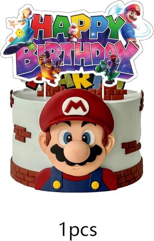 25Pcs Latest Mario Cake Decorations with 24pcs Cupcake Toppers, 1pcs Happy Birthday Cake Topper, Cartoon Themed Party Supplies, Perfect for Birthday Party Decorations in Saudi Arabia
