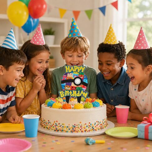 غلاف كعكة عيد ميلاد كرتوني للأولاد تزيين كعكة عيد ميلاد سعيد لمستلزمات حفلات أعياد الميلاد للأطفال in Kuwait