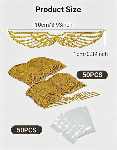 50 Pcs Golden Snitch Style Wings, Glitter Golden Hollow-Out Wafer Chocolate Decorations with Adhesive Dots, Wizard Theme Party Cupcake Cake Toppers for Birthday, Wedding, Christmas Supplies in Saudi Arabia