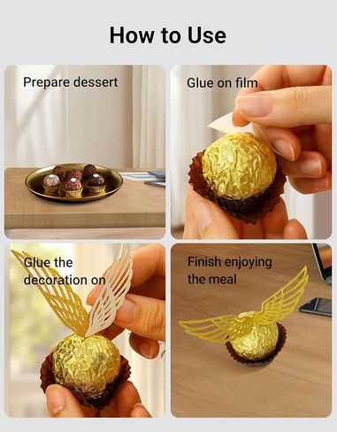 50 Pcs Golden Snitch Style Wings, Glitter Golden Hollow-Out Wafer Chocolate Decorations with Adhesive Dots, Wizard Theme Party Cupcake Cake Toppers for Birthday, Wedding, Christmas Supplies in Saudi Arabia