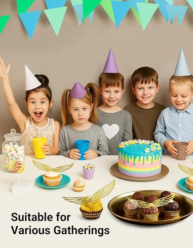 50 Pcs Golden Snitch Style Wings, Glitter Golden Hollow-Out Wafer Chocolate Decorations with Adhesive Dots, Wizard Theme Party Cupcake Cake Toppers for Birthday, Wedding, Christmas Supplies in Saudi Arabia