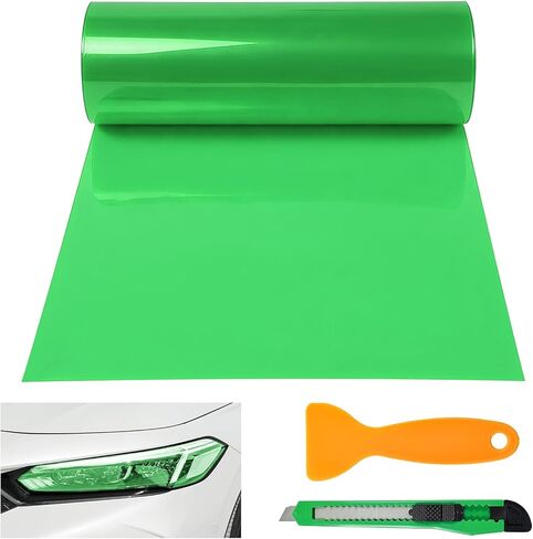 Car Light Tint Film, 12" × 48" Waterproof Headlight Vinyl Wrap Film Includes Squeegee & Cutter, Self-Adhesive Air-Release Wrap for Fog Lights, Taillights, and Headlights (Transparent) in Saudi Arabia