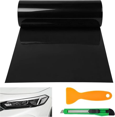 Car Light Tint Film, 12" × 48" Waterproof Headlight Vinyl Wrap Film Includes Squeegee & Cutter, Self-Adhesive Air-Release Wrap for Fog Lights, Taillights, and Headlights (Transparent) in Saudi Arabia