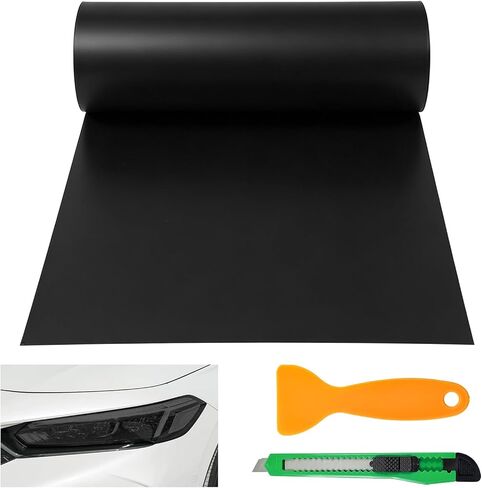 Car Light Tint Film, 12" × 48" Waterproof Headlight Vinyl Wrap Film Includes Squeegee & Cutter, Self-Adhesive Air-Release Wrap for Fog Lights, Taillights, and Headlights (Transparent) in Saudi Arabia