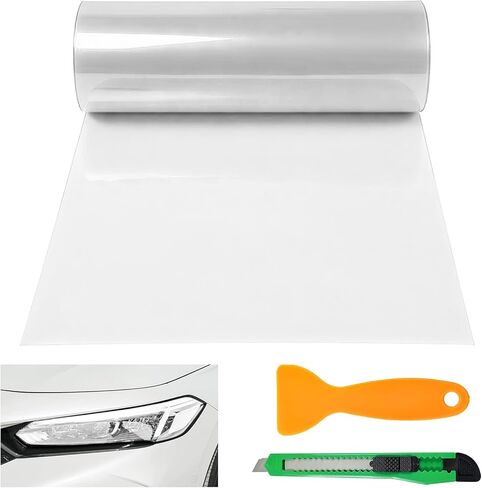 Car Light Tint Film, 12" × 48" Waterproof Headlight Vinyl Wrap Film Includes Squeegee & Cutter, Self-Adhesive Air-Release Wrap for Fog Lights, Taillights, and Headlights (Transparent) in Saudi Arabia