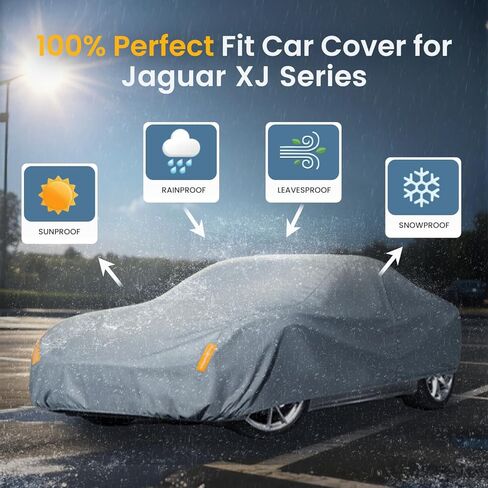 Waterproof Heavy Duty Car Cover Custom Fit Jaguar XJ Series, XJR, XJ8 Outdoor Covers with Cotton Liner and Breathable Ventilation Mesh, Full Exterior Cover Sun Rain UV Protection with Zipper Door in Saudi Arabia