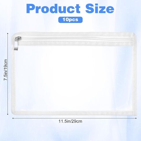10 Pack Clear Zipper Pouches PVC Waterproof Pencil Pouch, 11.5 x 7.5 Inch Plastic Makeup Bag, Multi-Purpose Document File Organizer with White Edging, Office Supplies in Kuwait