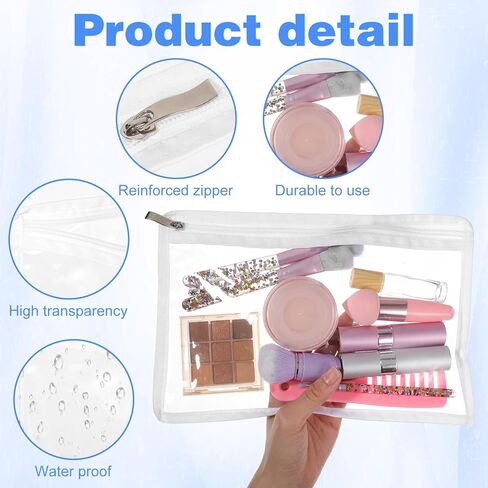 10 Pack Clear Zipper Pouches PVC Waterproof Pencil Pouch, 11.5 x 7.5 Inch Plastic Makeup Bag, Multi-Purpose Document File Organizer with White Edging, Office Supplies in Kuwait