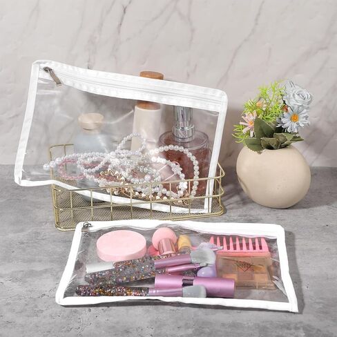 10 Pack Clear Zipper Pouches PVC Waterproof Pencil Pouch, 11.5 x 7.5 Inch Plastic Makeup Bag, Multi-Purpose Document File Organizer with White Edging, Office Supplies in Kuwait