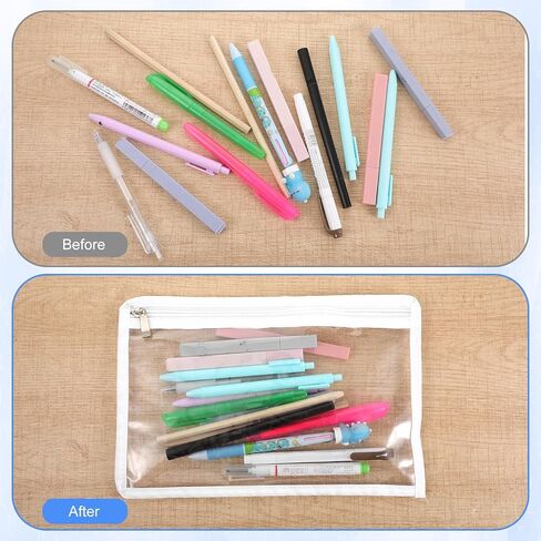 10 Pack Clear Zipper Pouches PVC Waterproof Pencil Pouch, 11.5 x 7.5 Inch Plastic Makeup Bag, Multi-Purpose Document File Organizer with White Edging, Office Supplies in Kuwait