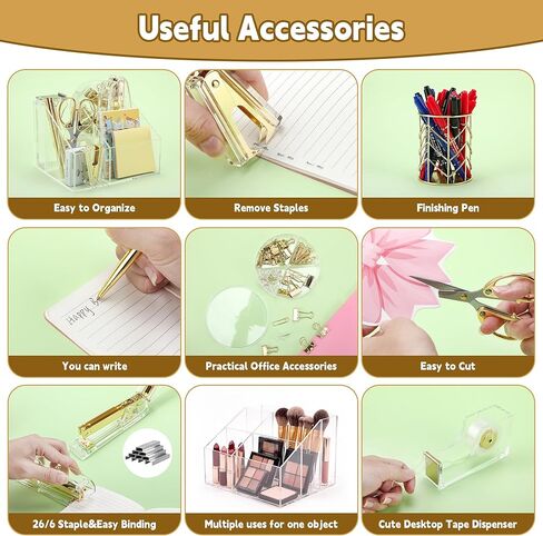11 Pcs Acrylic Office Supplies Set Clear Desk Oganizer Accessories Kit include 2 Ballpoint Pen Pen Holder Stapler Tape Dispenser Staple Remover Clips Scissors for Office School Home in Saudi Arabia