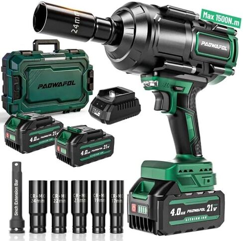 2026 New Upgrade 1500N.m(1106ft-lbs) Impact Wrench, High Torque 1/2 Impact Gun with 21V 2x4.0AH Battery, Fast Charger & 5 Sockets, 3500IPM Brushless Impact Driver for Home Car Truck Tires in Saudi Arabia